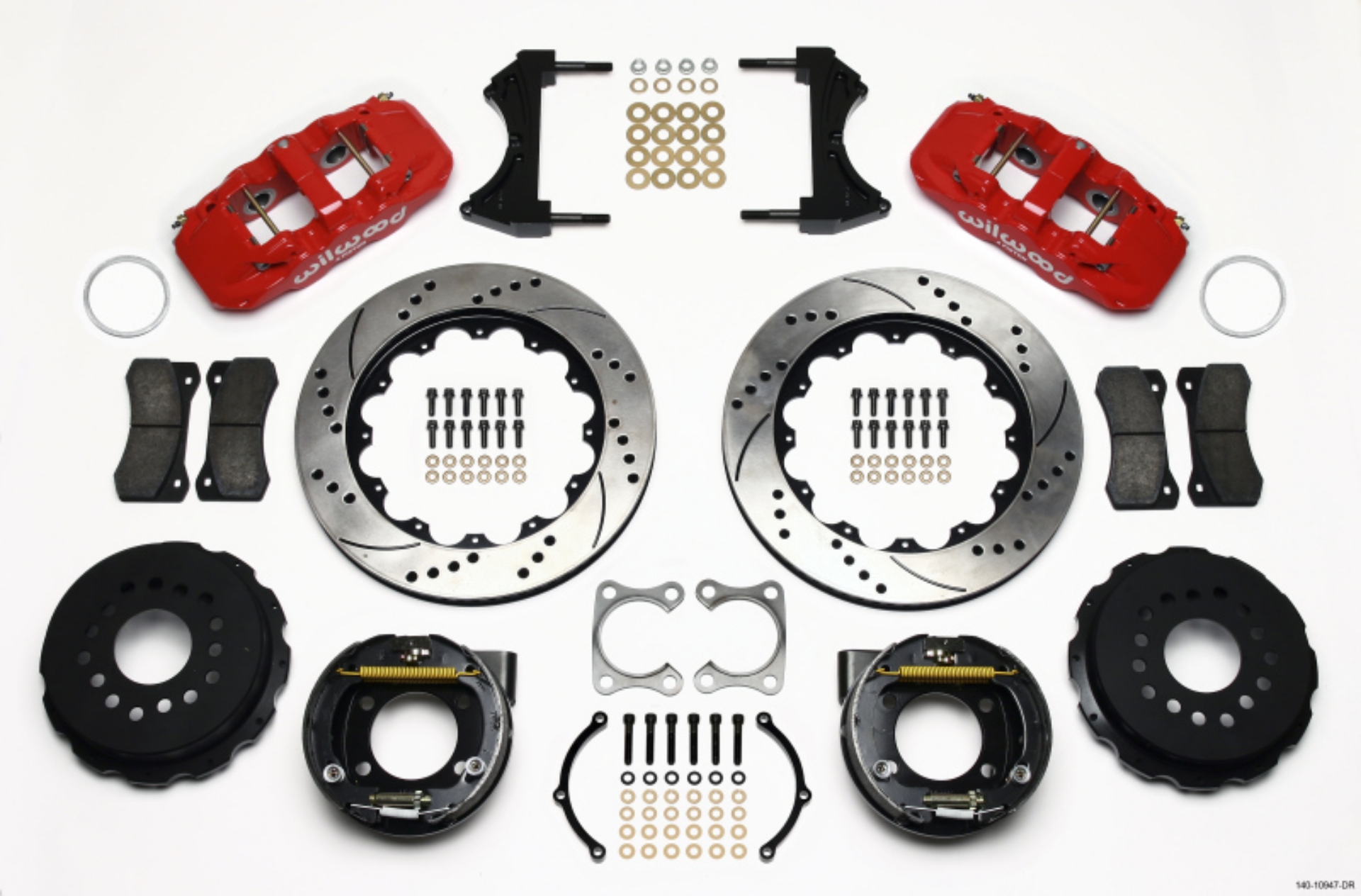 Picture of Wilwood AERO4 Rear P-Brake Kit 14-00in Drilled Red Big Ford Old Style 2-36in Offset