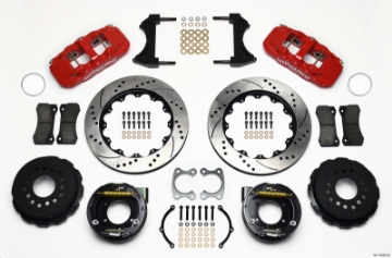 Picture of Wilwood AERO4 Rear P-Brake Kit 14-00in Drilled Red Small Ford 2-66in Offset