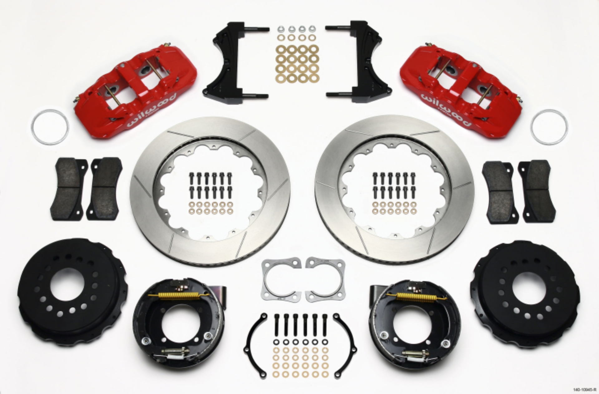 Picture of Wilwood AERO4 Rear P-Brake Kit 14-00in Red Chevy 12 Bolt-Spec 3-15in Bearing