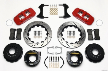 Picture of Wilwood AERO4 Rear P-Brake Kit 14-00in Drilled Red Chevy 12 Bolt-Spec 3-15in Bearing