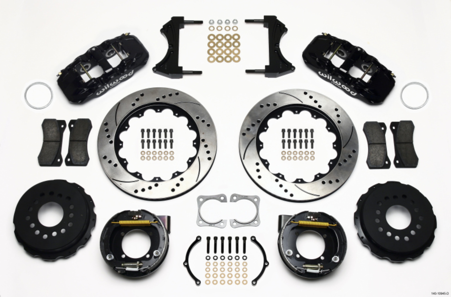 Picture of Wilwood AERO4 Rear P-Brake Kit 14-00in Drilled Chevy 12 Bolt-Spec 3-15in Bearing