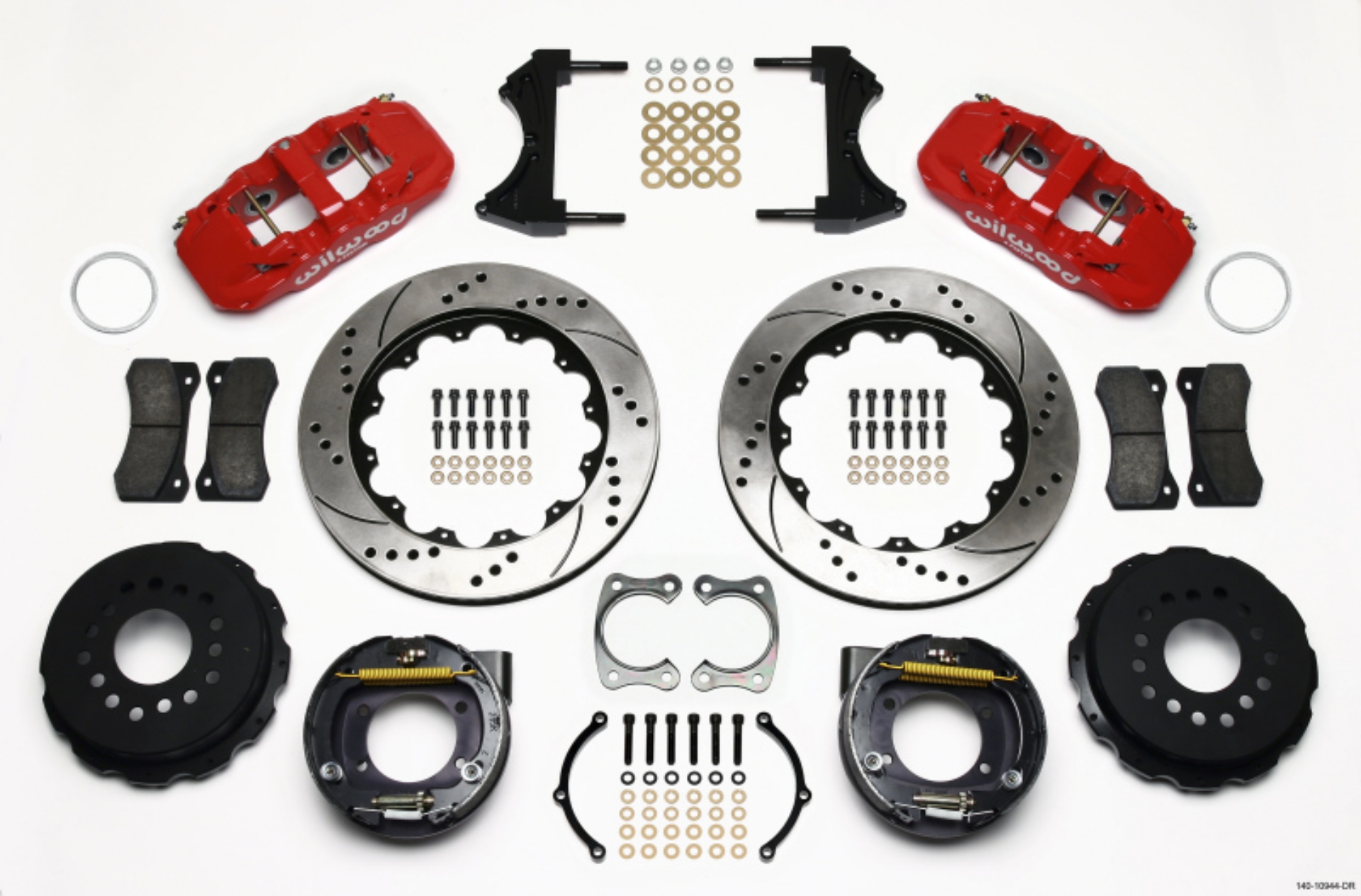 Picture of Wilwood AERO4 Rear P-Brake Kit 14-00in Drilled Red Big Ford New Style 2-36in Offset
