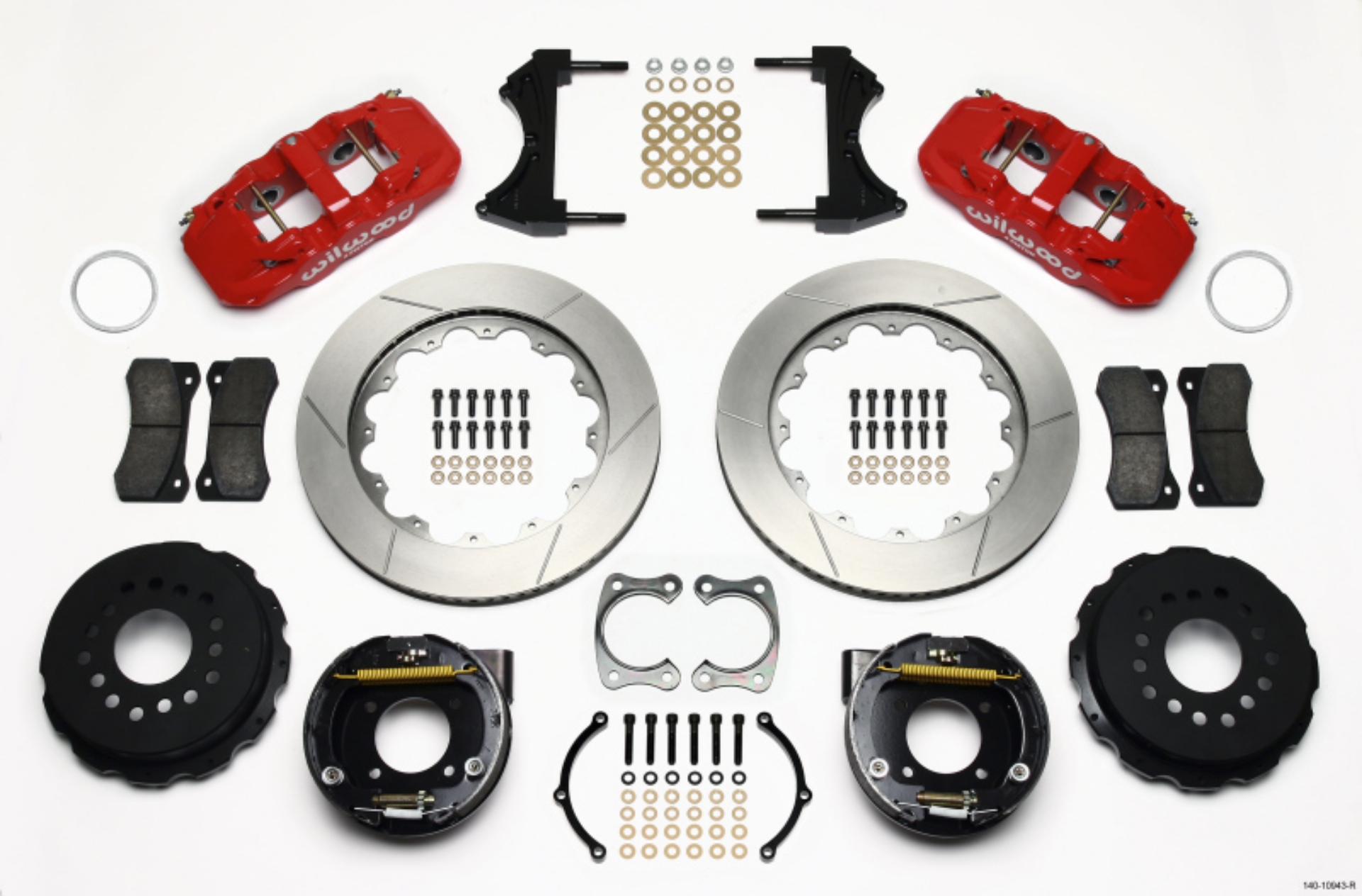 Picture of Wilwood AERO4 Rear P-Brake Kit 14-00in Red Chevy 12 Bolt w- C-Clips