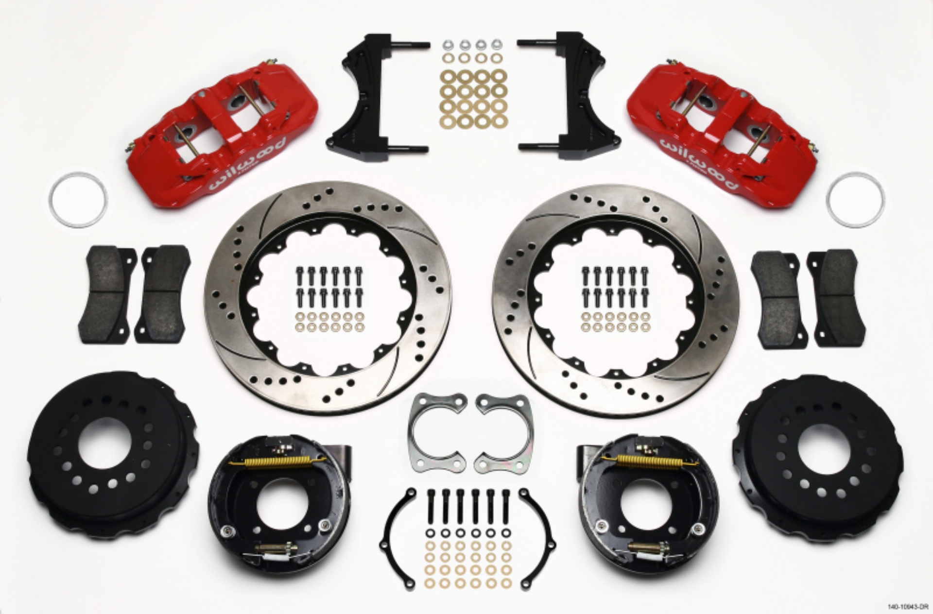 Picture of Wilwood AERO4 Rear P-Brake Kit 14-00in Drilled Red Chevy 12 Bolt w- C-Clips