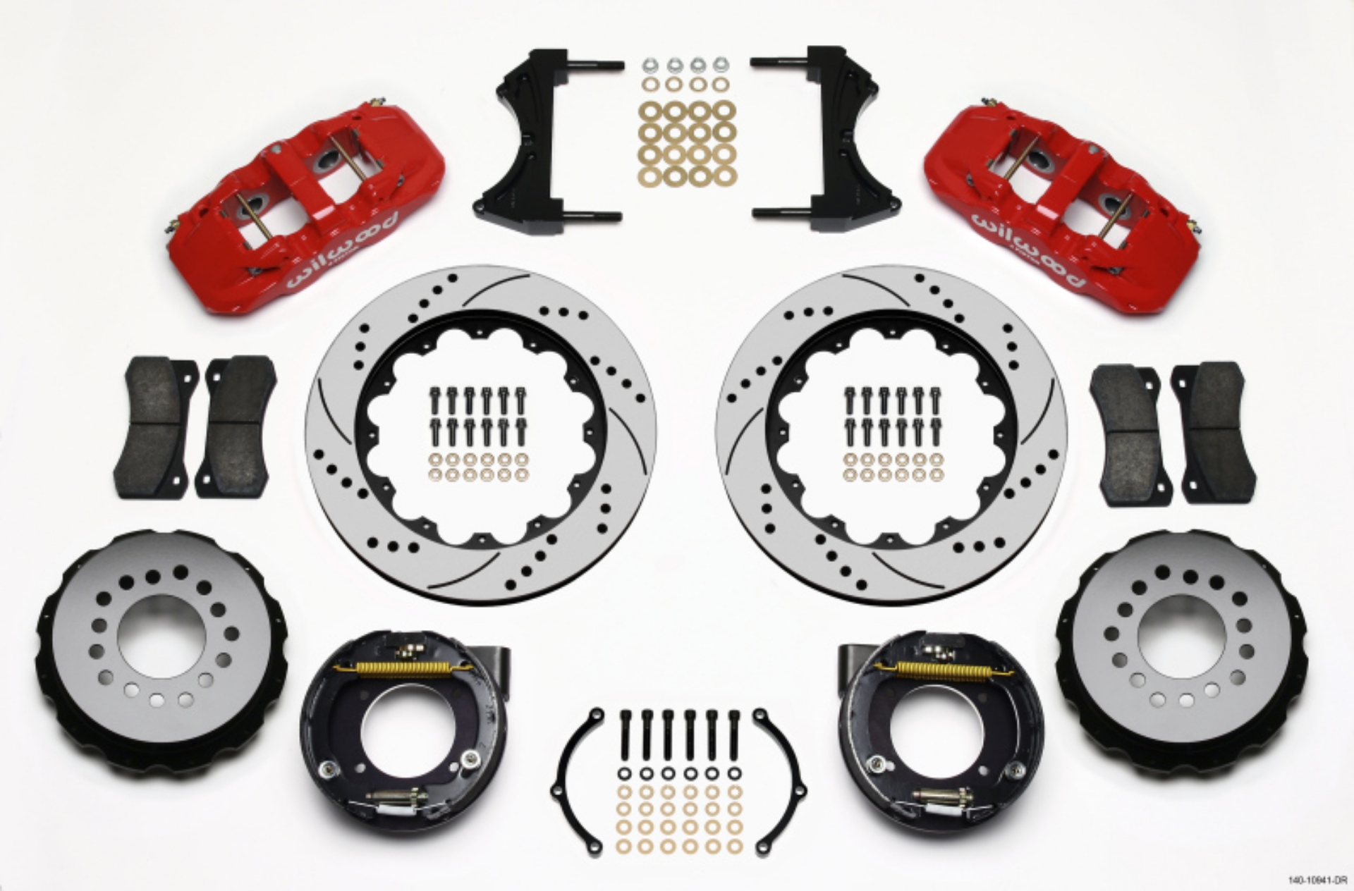 Picture of Wilwood AERO4 Rear P-Brake Kit 14-00in Drilled Red Chevy C-10 2-42 Offset 5-lug
