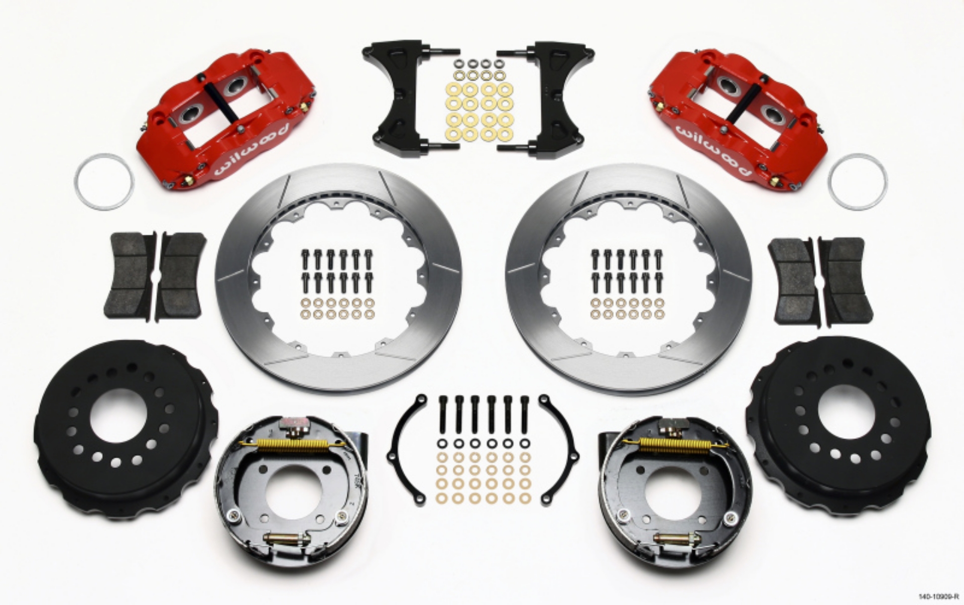 Picture of Wilwood Narrow Superlite 4R Rear P-Brk Kit 12-88in Red Chevy 12 Bolt-Spec 3-15in Bearing Front mt