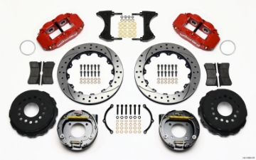 Picture of Wilwood Narrow Superlite 4R Rear P-Brk Kit 12-88in Drilled Red Chevy 12 Bolt-Spec 3-15in Brng Front