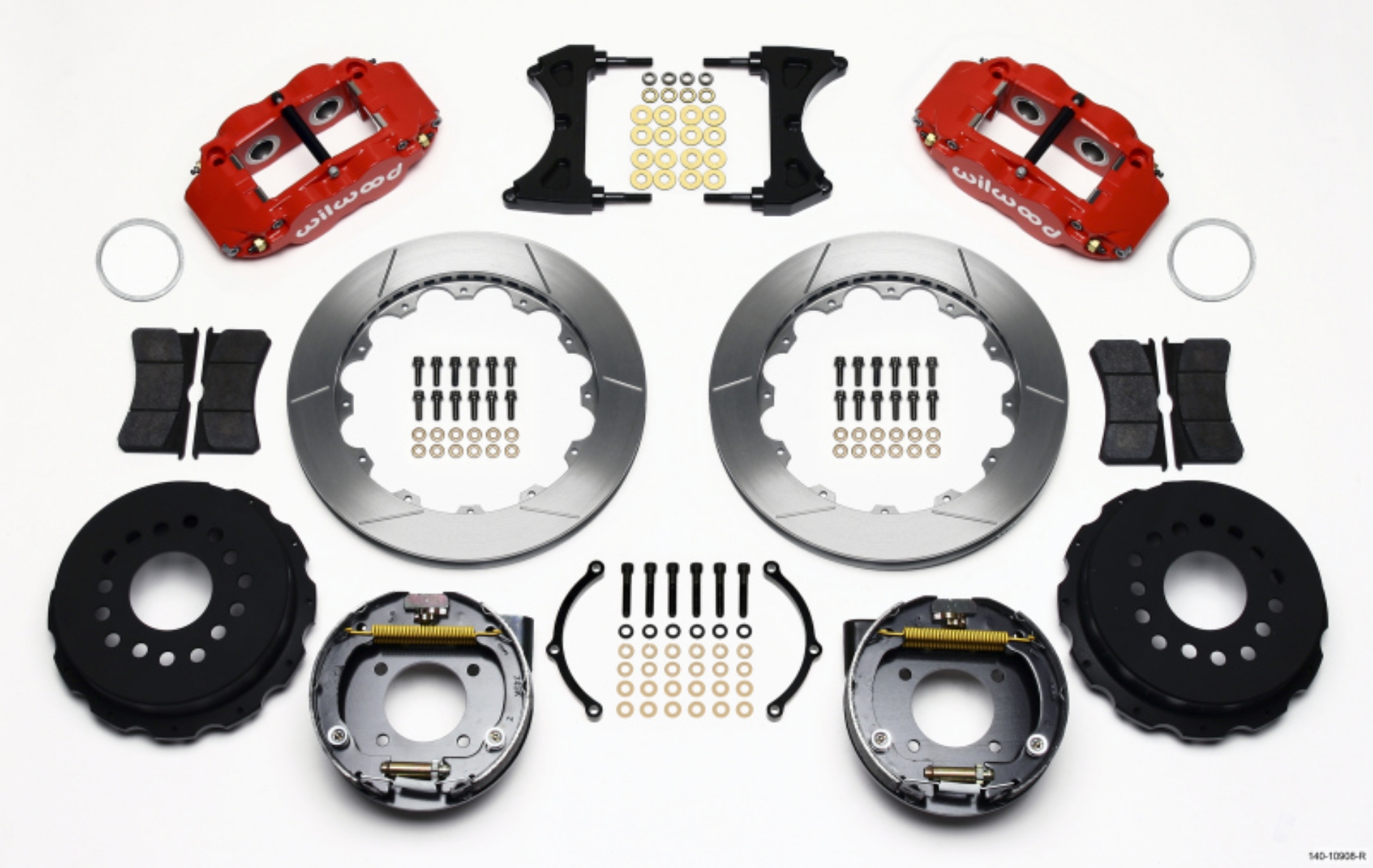 Picture of Wilwood Narrow Superlite 4R Rear P-Brk Kit 12-88in Red Chevy 12 Bolt w- C-Clips Staggered mt