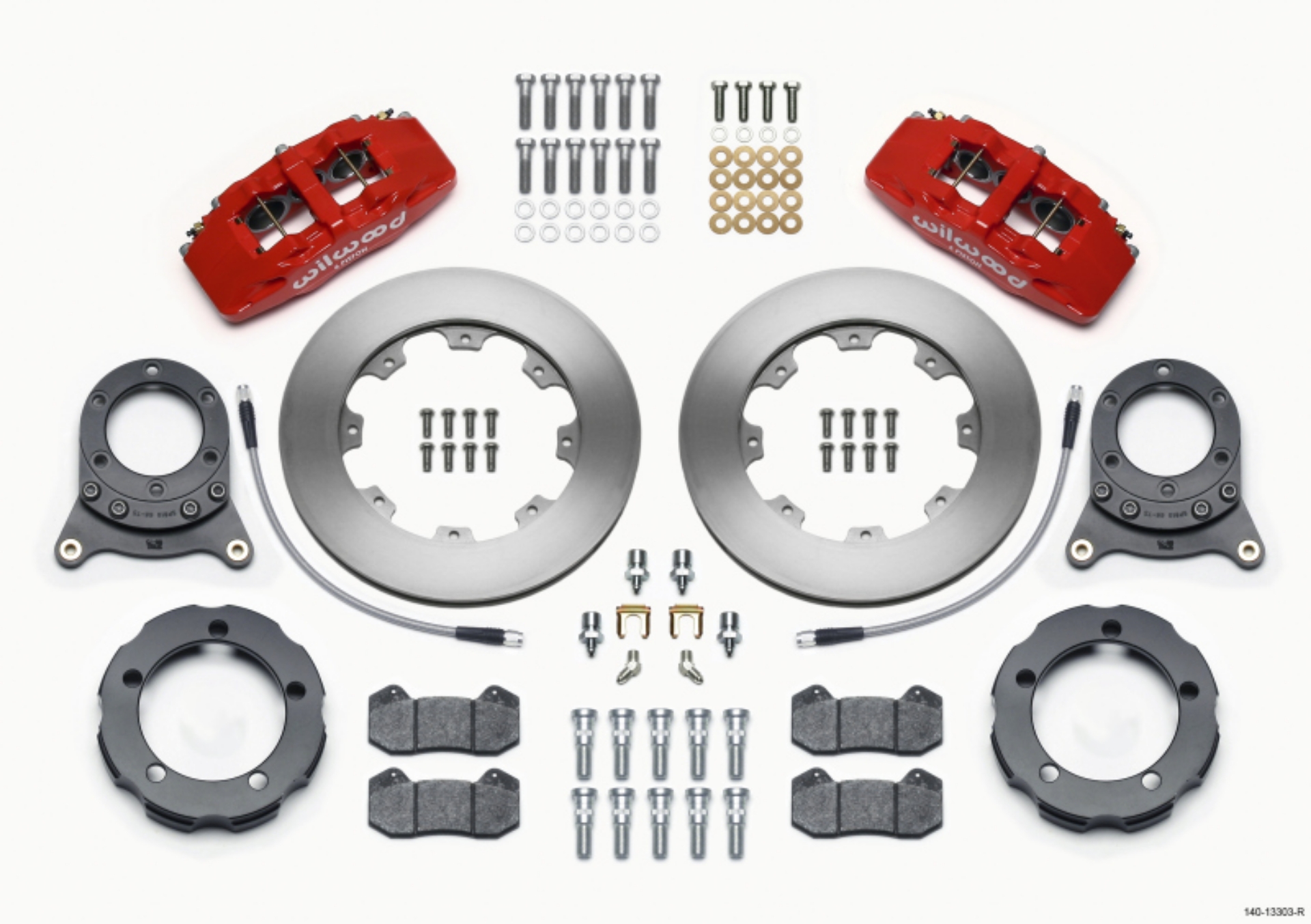 Picture of Wilwood Dynapro 6 Front Hat Kit 11-75in Rotor Red 66-75 Ford Bronco Dana 30-44 w-Lines