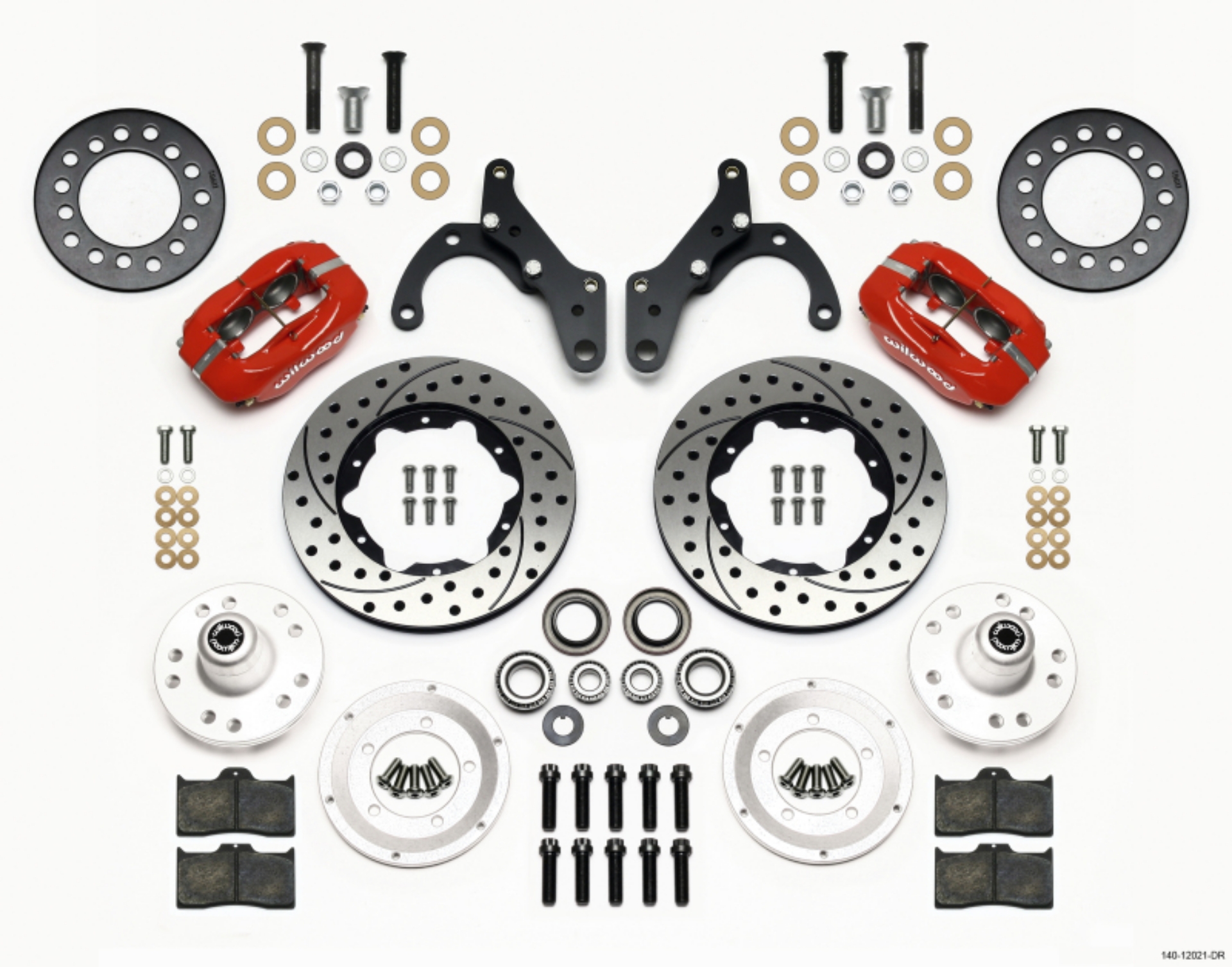 Picture of Wilwood Forged Dynalite Front Kit 11-00in Drill-Red 65-68 Chevy Impala -Drum Spindle