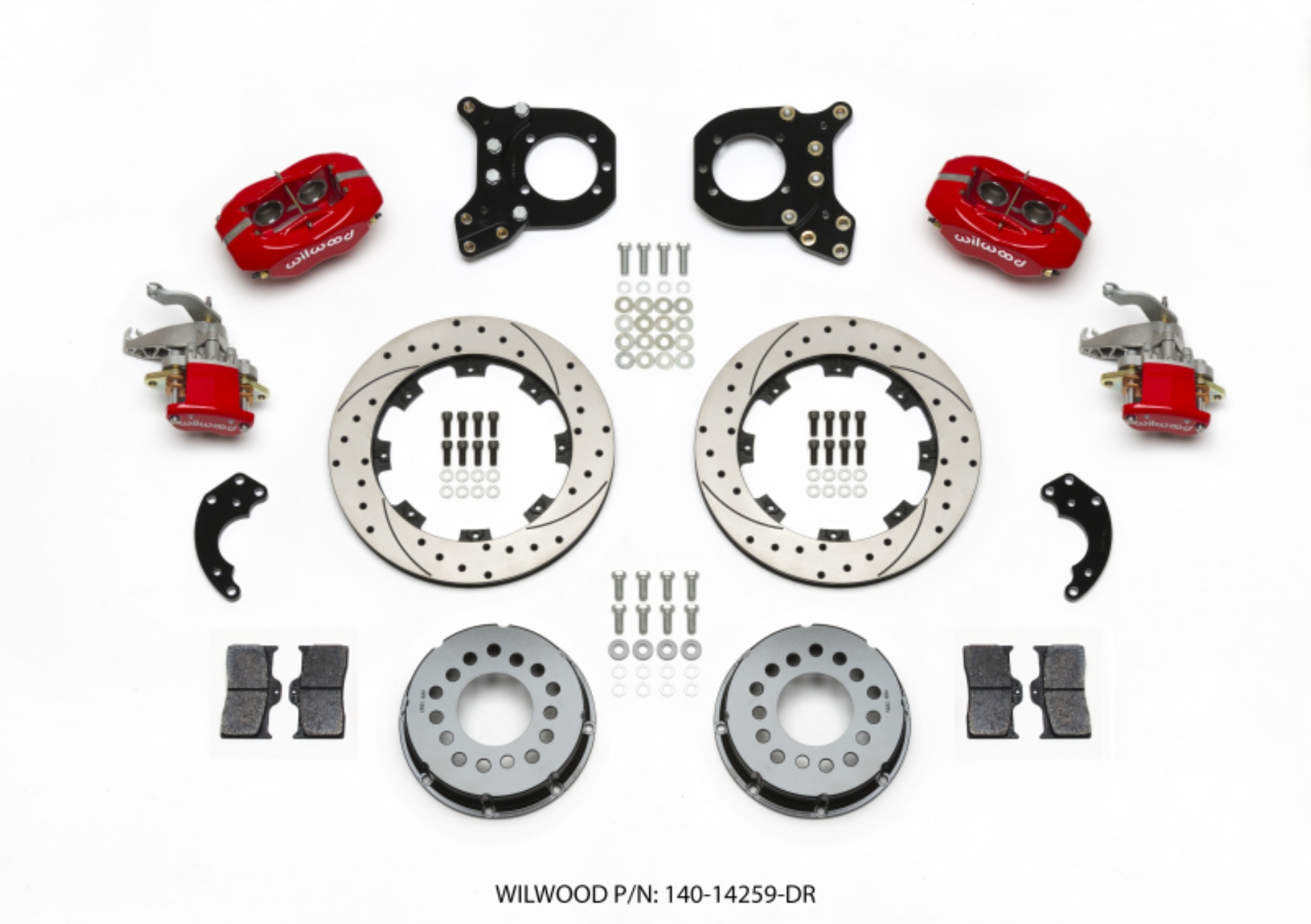 Picture of Wilwood Forged Dynalite P-S Rear Kit w-MC4 P-Brake Drill Red Chev 12 Bolt w-Clip Elimin-Staggered