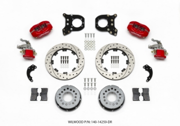Picture of Wilwood Forged Dynalite P-S Rear Kit w-MC4 P-Brake Drill Red Chev 12 Bolt w-Clip Elimin-Staggered