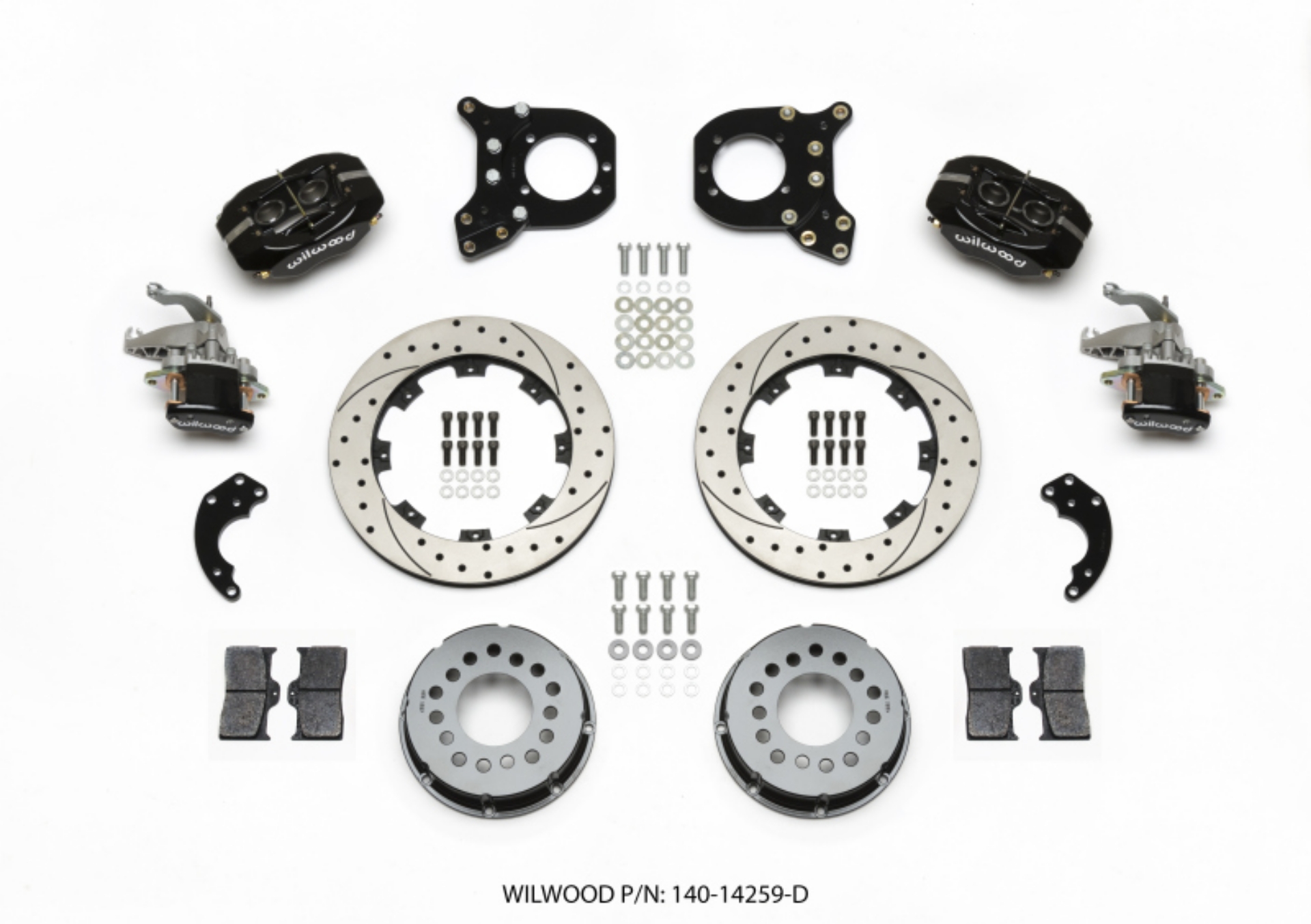 Picture of Wilwood Forged Dynalite P-S Rear Kit w-MC4 P-Brake Drilled Chev 12 Bolt w-Clip Elimin-Staggered