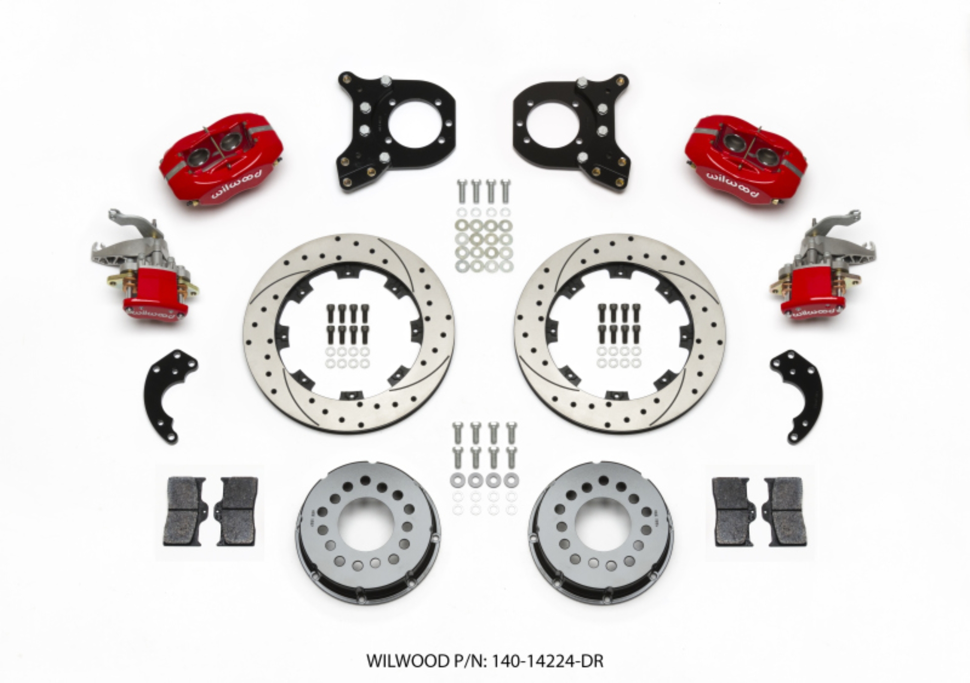 Picture of Wilwood Forged Dynalite P-S Rear Kit w-MC4 P-Brake Drill Red Chev 12 Bolt w-Clip Eliminator