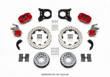 Picture of Wilwood Forged Dynalite P-S Rear Kit w-MC4 P-Brake Drill Red Chev 12 Bolt w-Clip Eliminator