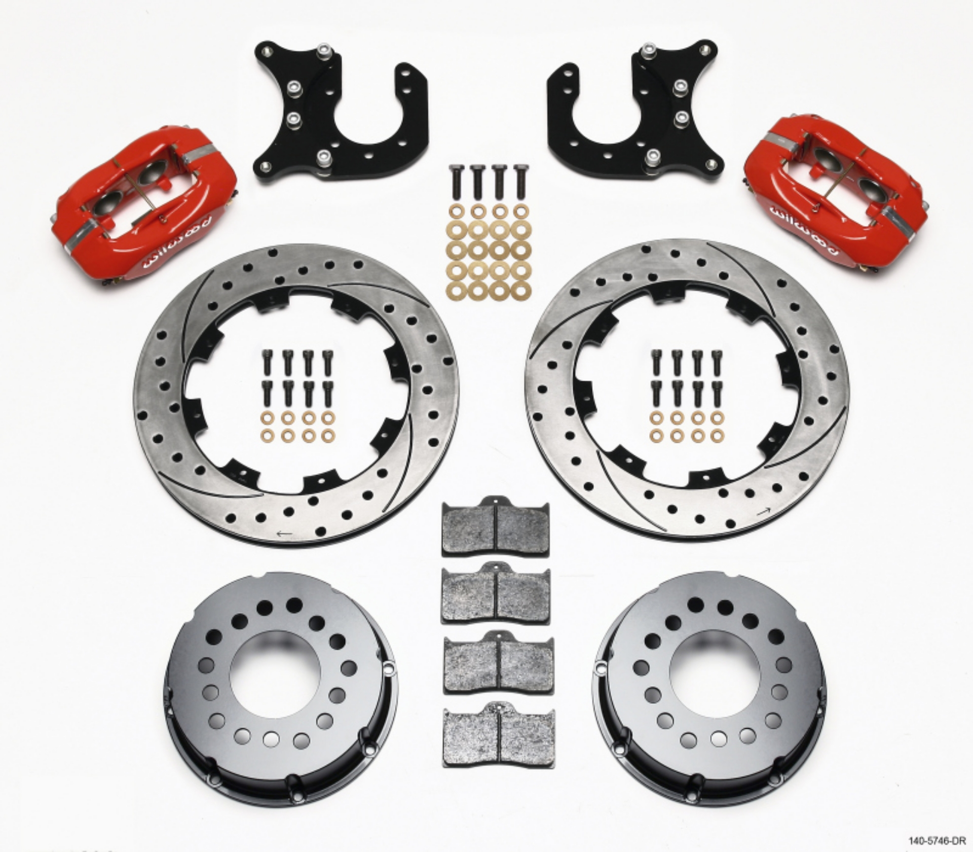 Picture of Wilwood Forged Dynalite P-S Rear Kit Drilled Red Chevy 12 Bolt-Spec 3-15in Bearing