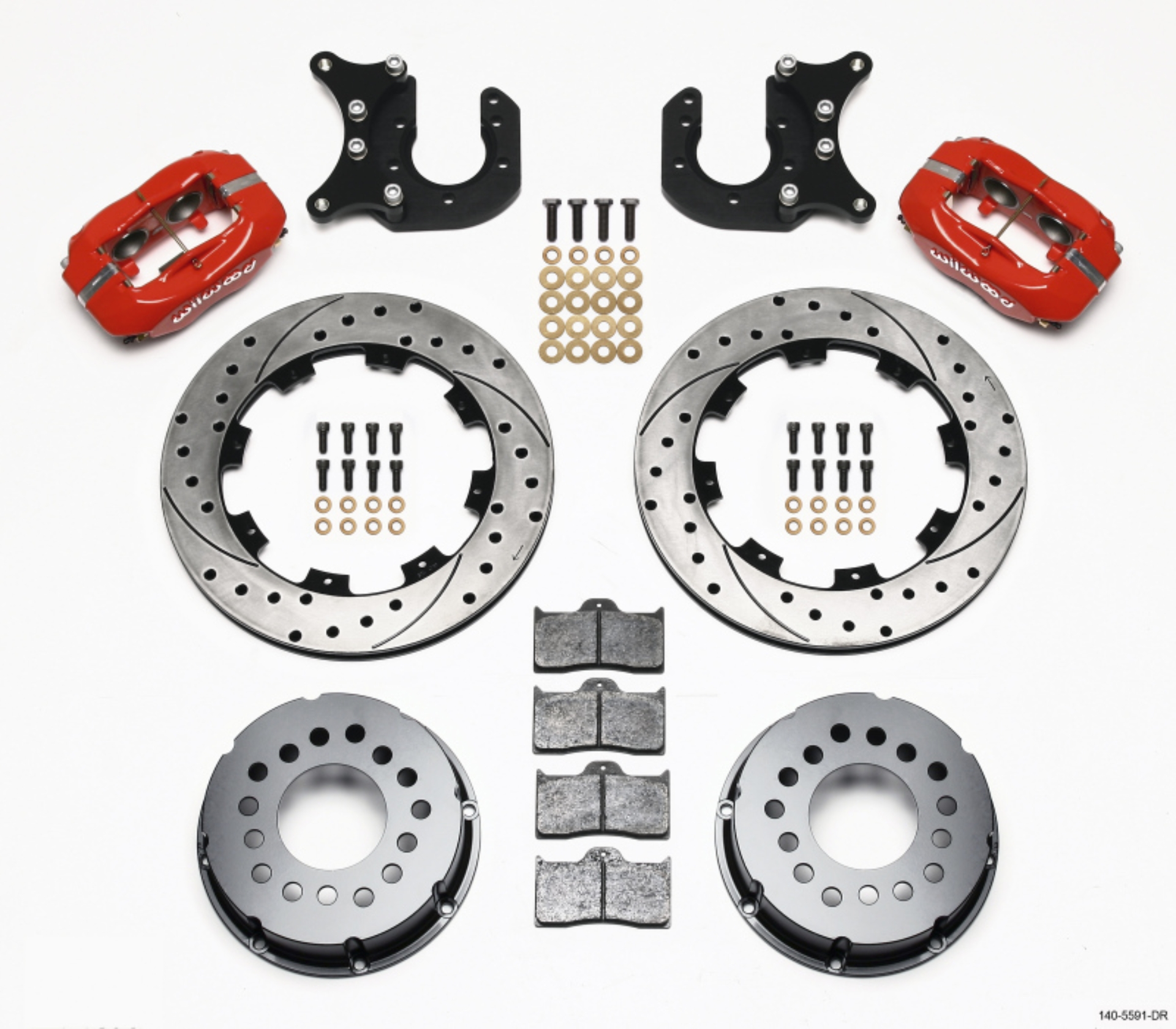 Picture of Wilwood Forged Dynalite P-S Rear Kit Drilled Red Mopar-Dana 2-36in Off w-Snap Ring Bearing