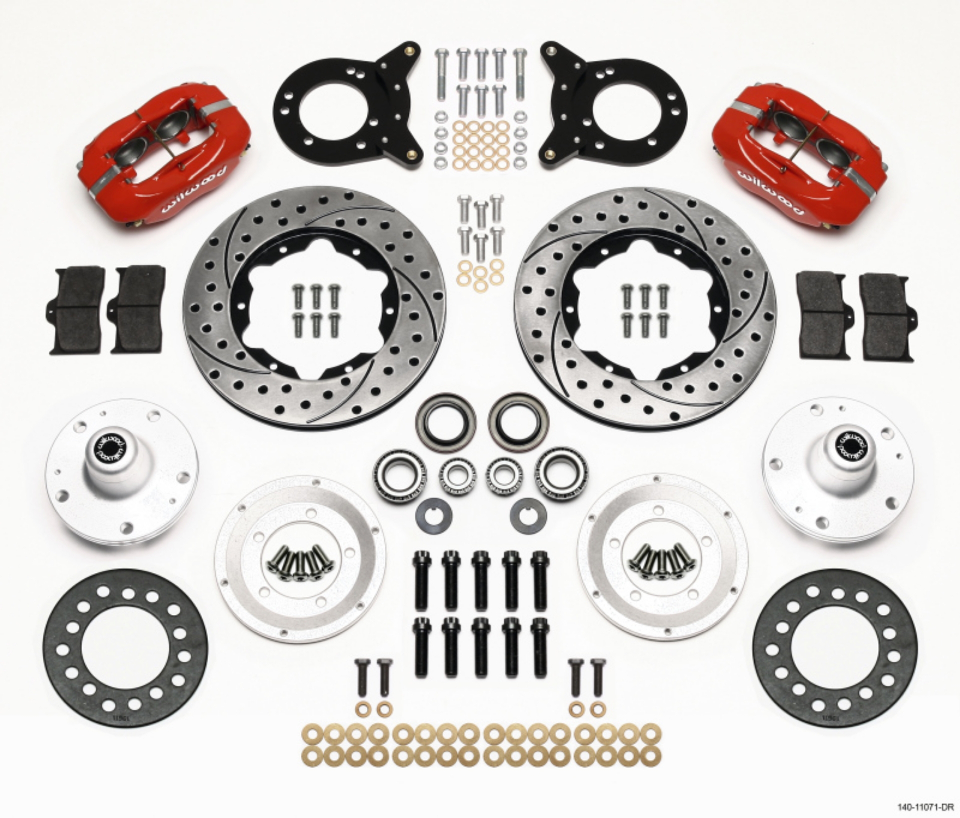 Picture of Wilwood Forged Dynalite Front Kit 11-00in Drilled Red 1965-1969 Mustang Disc & Drum Spindle