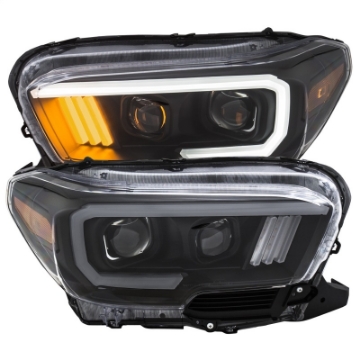 Picture of ANZO 2016-2017 Toyota Tacoma Projector Headlights w- Plank Style Design Black-Amber w- DRL