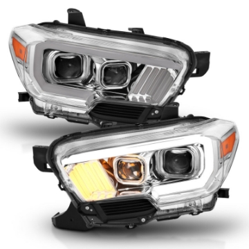 Picture of ANZO 2016-2017 Toyota Tacoma Projector Headlights w- Plank Style Design Chrome-Amber w- DRL