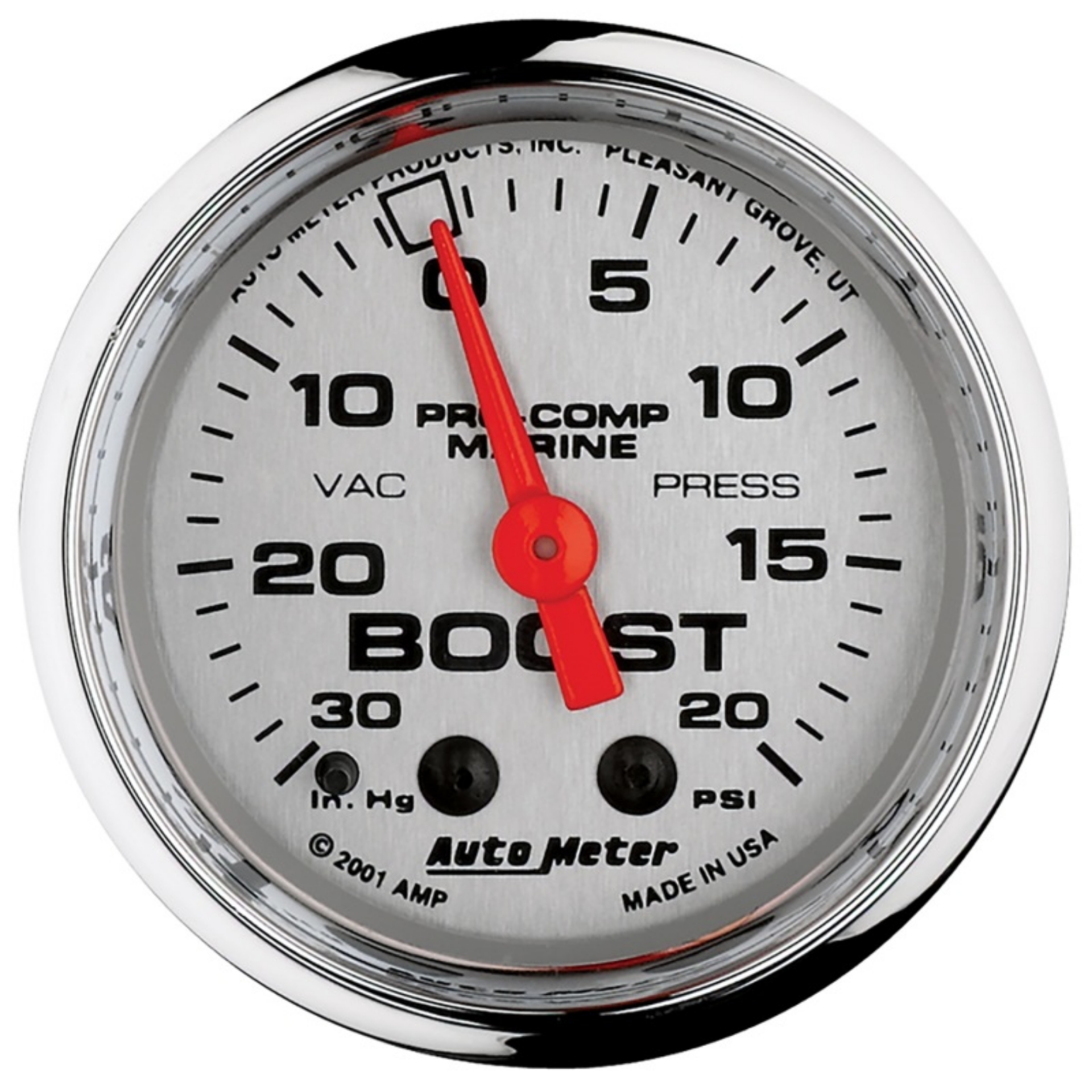 Picture of Autometer Marine Chrome Ultra-Lite 2-1-16in 0-30 HG - 0-20 PSI Vacuum - Boost Gauge