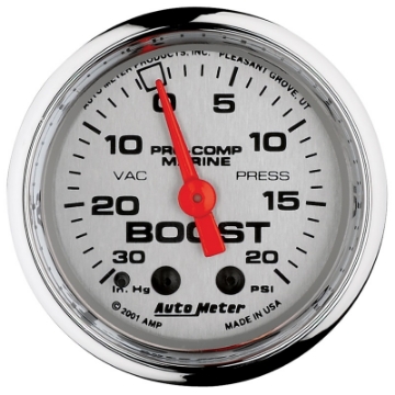 Picture of Autometer Marine Chrome Ultra-Lite 2-1-16in 0-30 HG - 0-20 PSI Vacuum - Boost Gauge