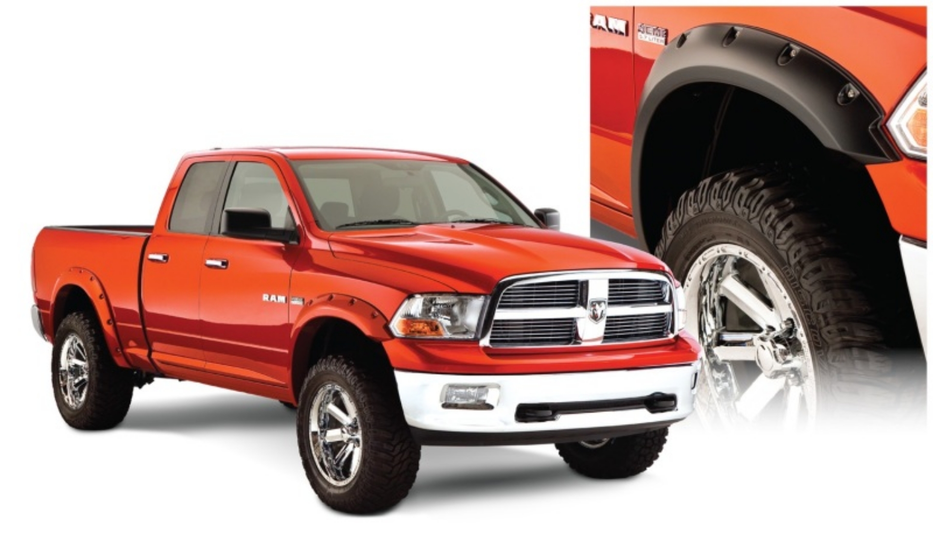 Picture of Bushwacker 09-18 Dodge Ram 1500 Fleetside Pocket Style Flares 4pc 67-4-76-3-96-3in Bed - Black