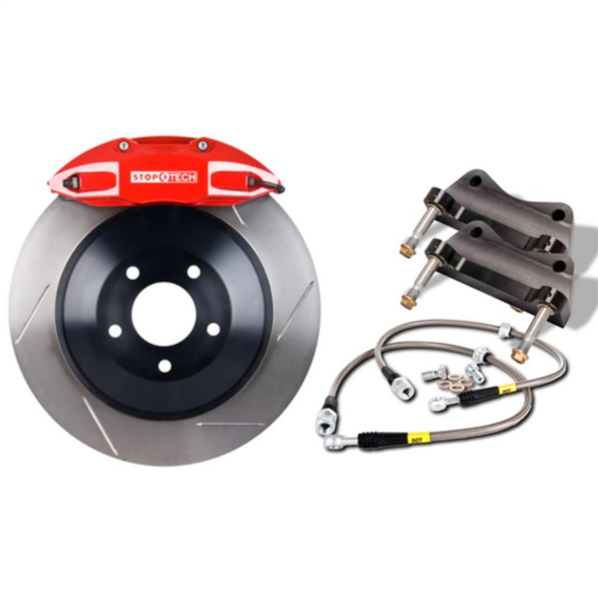 Picture of StopTech 2015 Ford Mustang GT Front BBK w-Yellow ST-60 Calipers Drilled Cast Iron 360x32mm Rotors