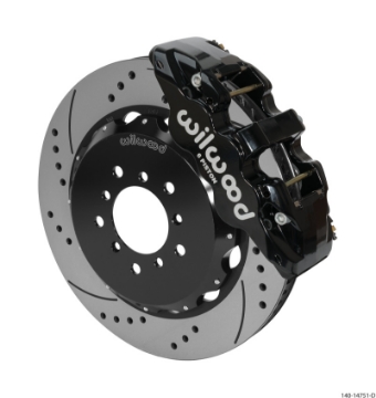 Picture of Wilwood AERO6 Front Hat Kit 14-00 Drilled Black 00-06 BMW M3 E46 w-Lines