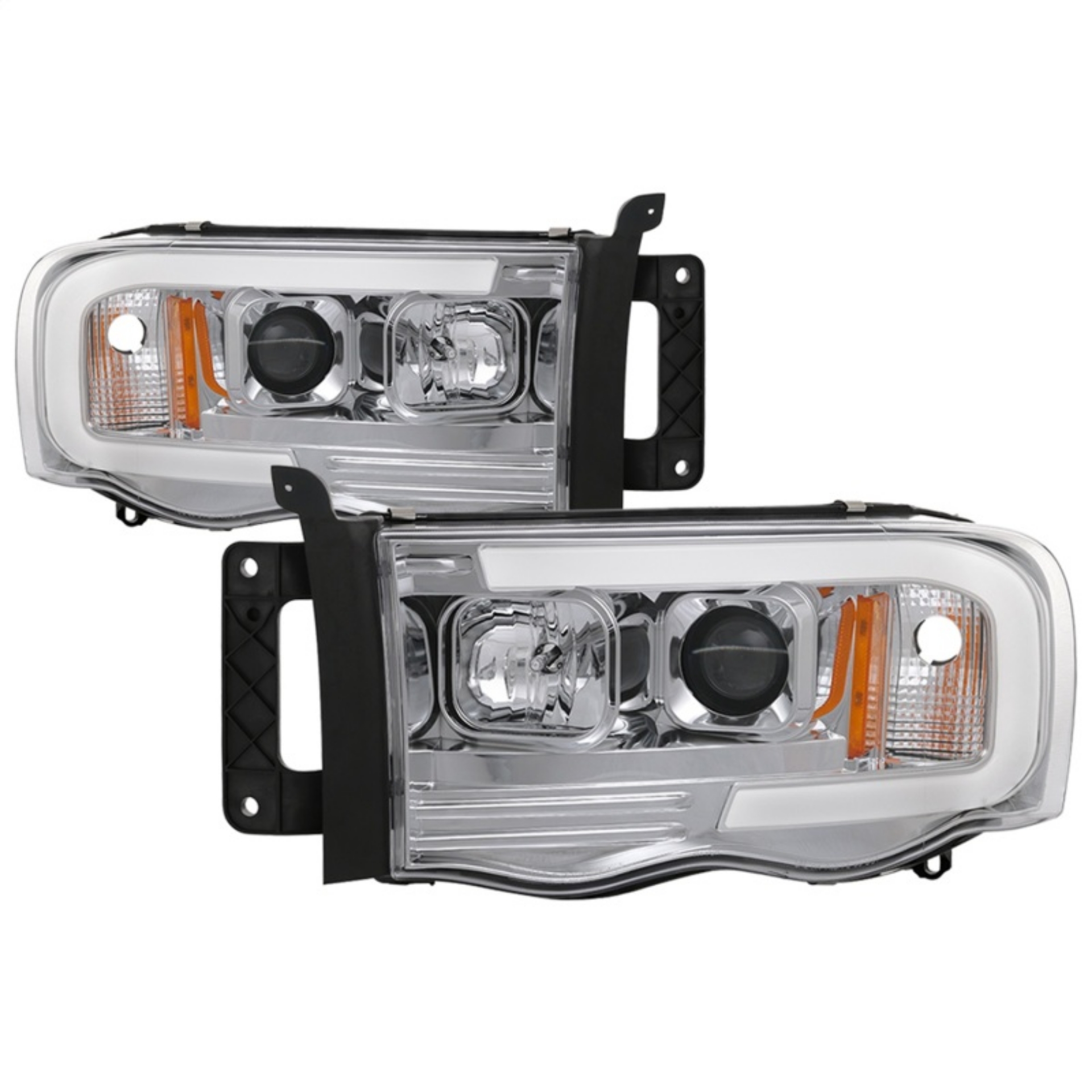 Picture of Spyder Dodge Ram 1500 02-05 V2 Projector Headlights - Light Bar DRL - Chrome PRO-YD-DR02V2-LB-C