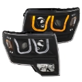Picture of ANZO 2009-2014 Ford F-150 Projector Headlights w- U-Bar Switchback Black w- Amber