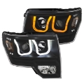 Picture of ANZO 2009-2014 Ford F-150 Projector Headlights w- U-Bar Switchback Black w- Amber