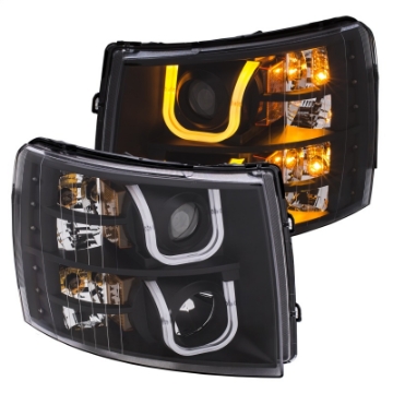 Picture of ANZO 2007-2013 Chevrolet Silverado 1500-2500 Projector Headlights w- U-Bar Switchback Black w- Amber
