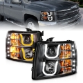 Picture of ANZO 2007-2013 Chevrolet Silverado 1500-2500 Projector Headlights w- U-Bar Switchback Black w- Amber