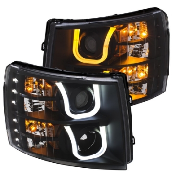 Picture of ANZO 2007-2013 Chevrolet Silverado 1500-2500 Projector Headlights w- U-Bar Switchback Black w- Amber