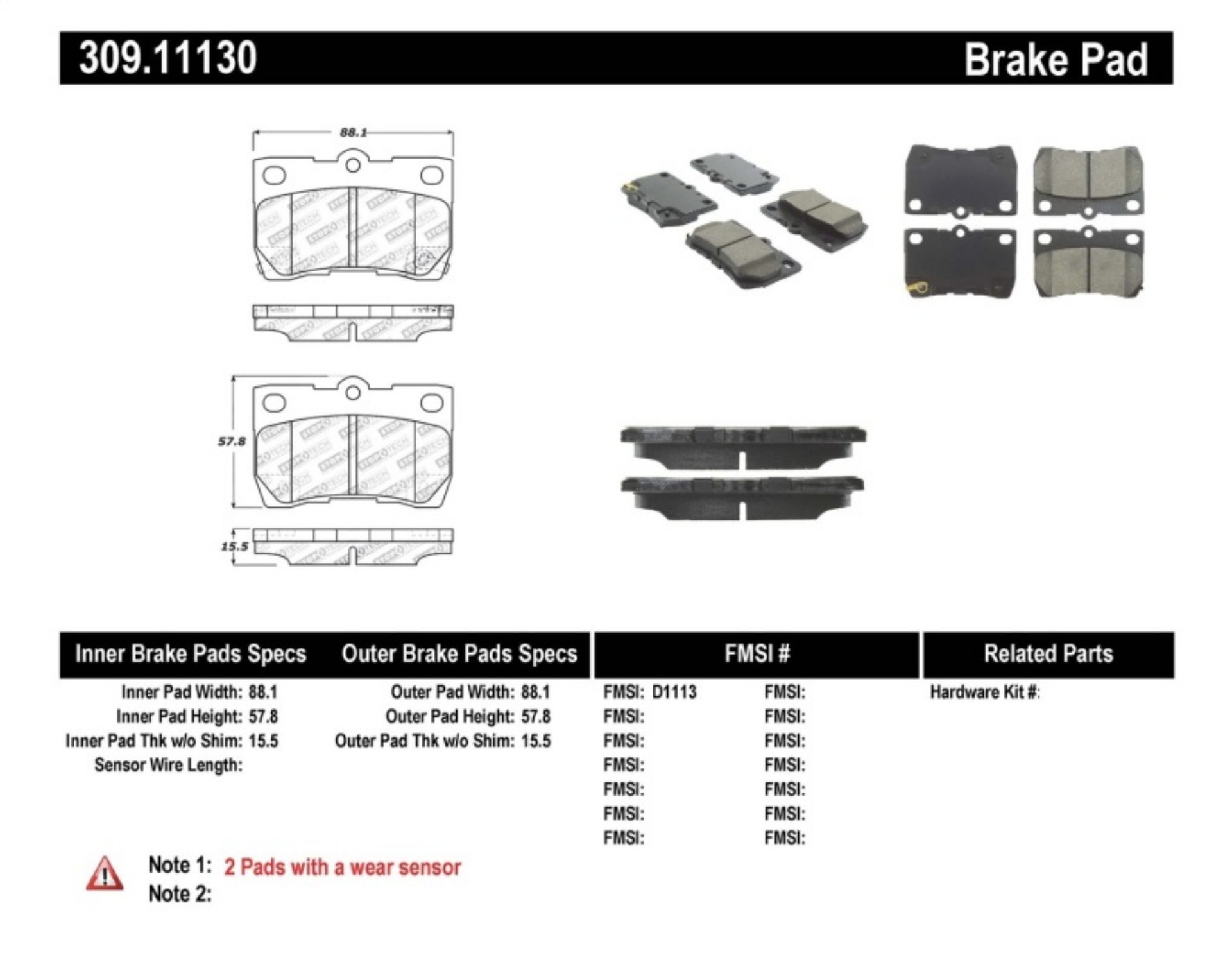 Picture of StopTech Performance 06 Lexus GS300-430 - 07-08 GS350 - 06-08 IS250-350 Rear Brake Pads