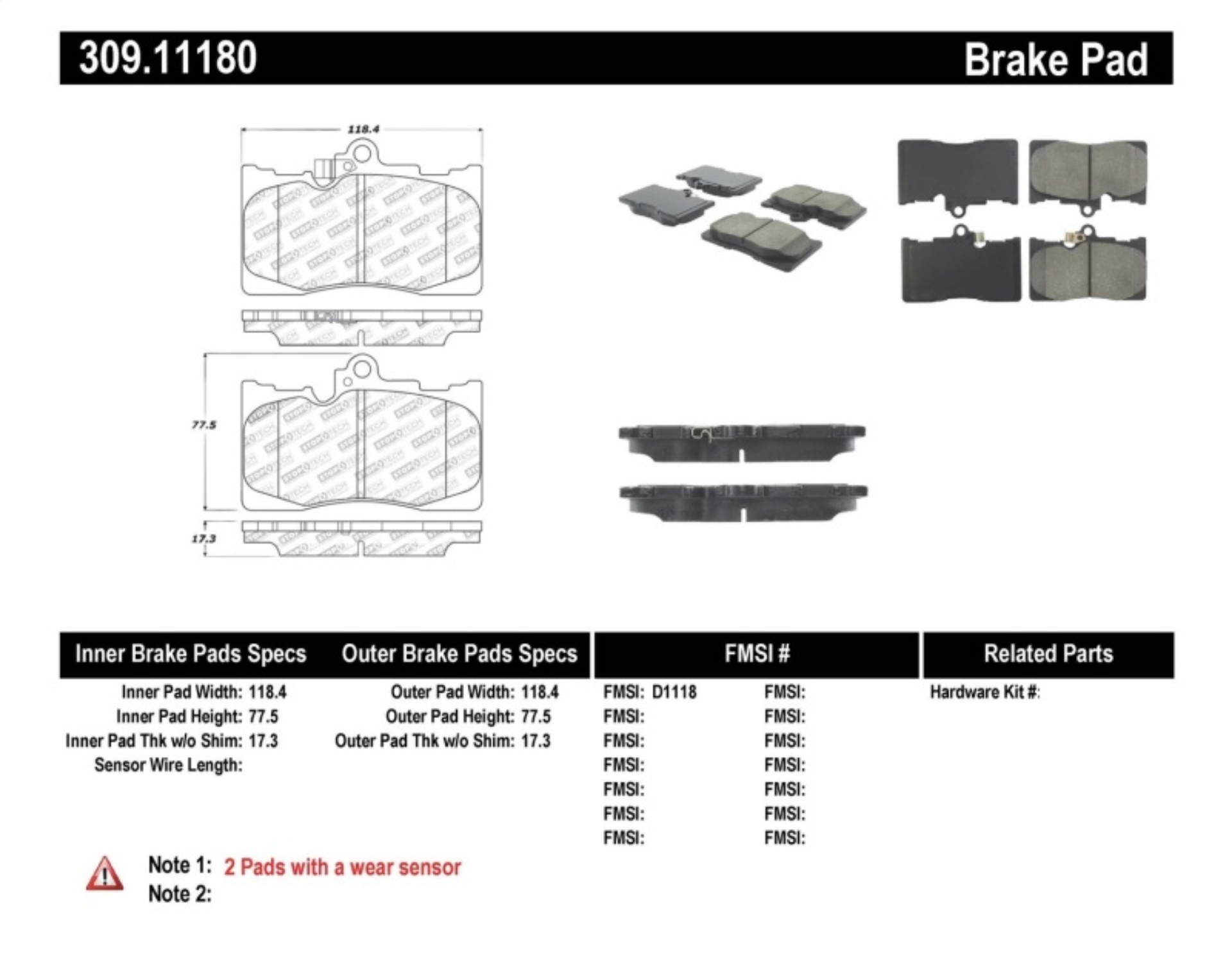 Picture of StopTech Performance 06 Lexus GS300-430 - 07-08 GS350 - 06-08 IS350 Front Brake Pads