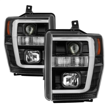 Picture of Spyder 08-10 Ford F-250 Projector Headlights V2 - Light Bar DRL LED - Black PRO-YD-FS08V2-LB-BK