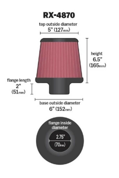 Picture of K&N Filter Universal X Stream Clamp-On 2 3-4 inch Flange 6 inch Base  5 inch Top 6 1-2 inch Height