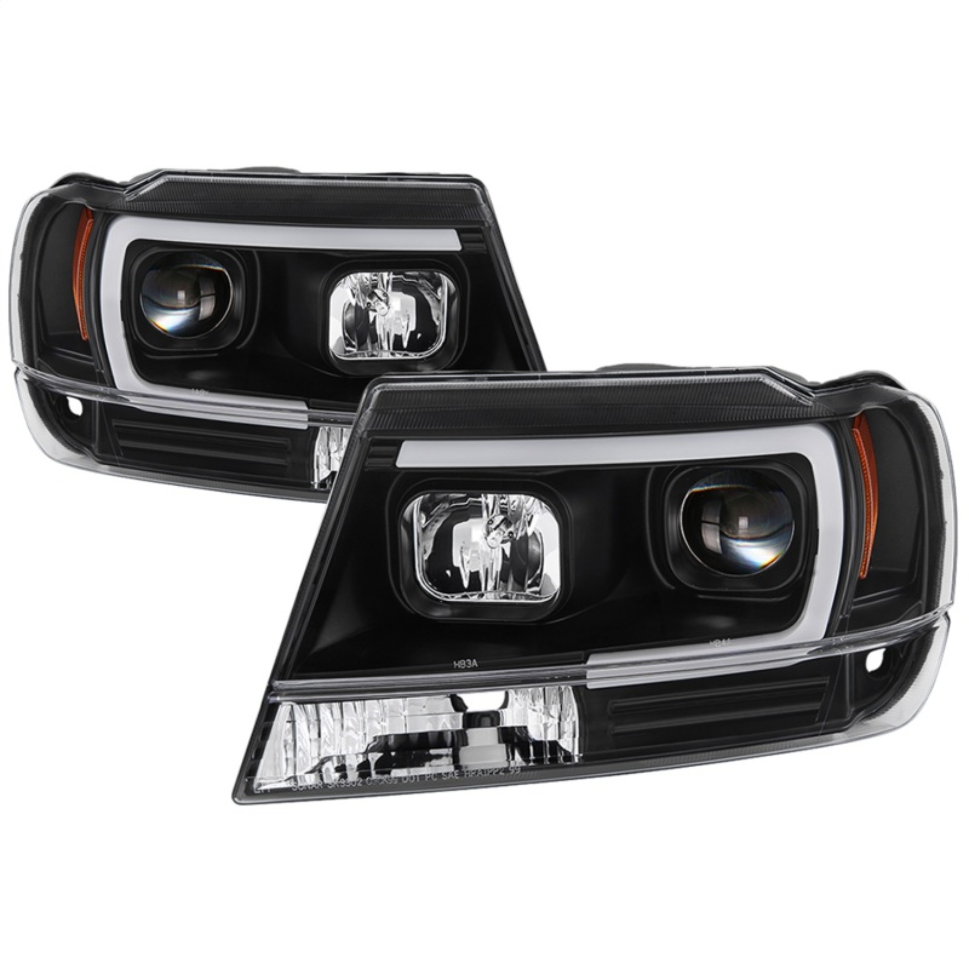 Picture of Spyder 99-04 Jeep Grand Cherokee Projector Headlights - Light Bar DRL LED - Black
