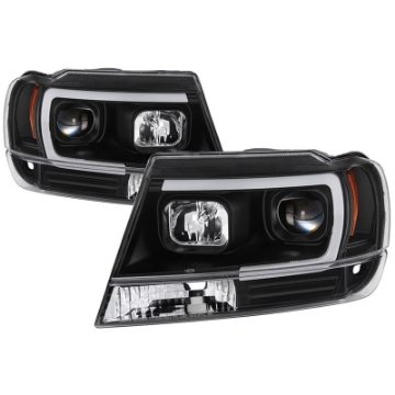 Picture of Spyder 99-04 Jeep Grand Cherokee Projector Headlights - Light Bar DRL LED - Black
