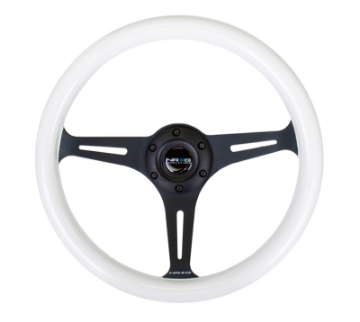 Picture of NRG Classic Wood Grain Steering Wheel 350mm Glow-N-The-Dark Green Grip w-Black 3-Spoke Center