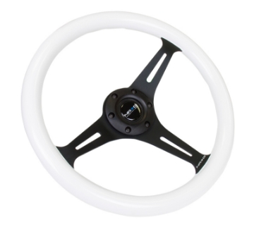 Picture of NRG Classic Wood Grain Steering Wheel 350mm Glow-N-The-Dark Green Grip w-Black 3-Spoke Center