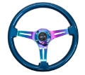 Picture of NRG Classic Wood Grain Steering Wheel 350mm Blue Pearl-Flake Paint w-Neochrome 3-Spoke Center