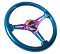 Picture of NRG Classic Wood Grain Steering Wheel 350mm Blue Pearl-Flake Paint w-Neochrome 3-Spoke Center