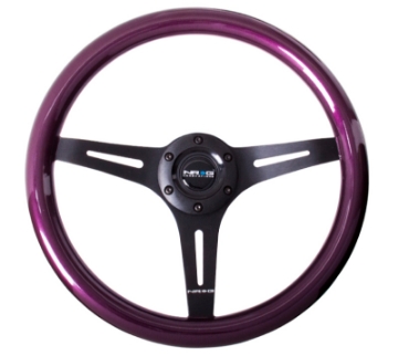 Picture of NRG Classic Wood Grain Steering Wheel 350mm Purple Pearl-Flake Paint w-Black 3-Spoke Center