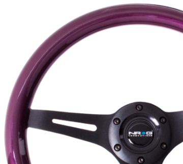 Picture of NRG Classic Wood Grain Steering Wheel 350mm Purple Pearl-Flake Paint w-Black 3-Spoke Center