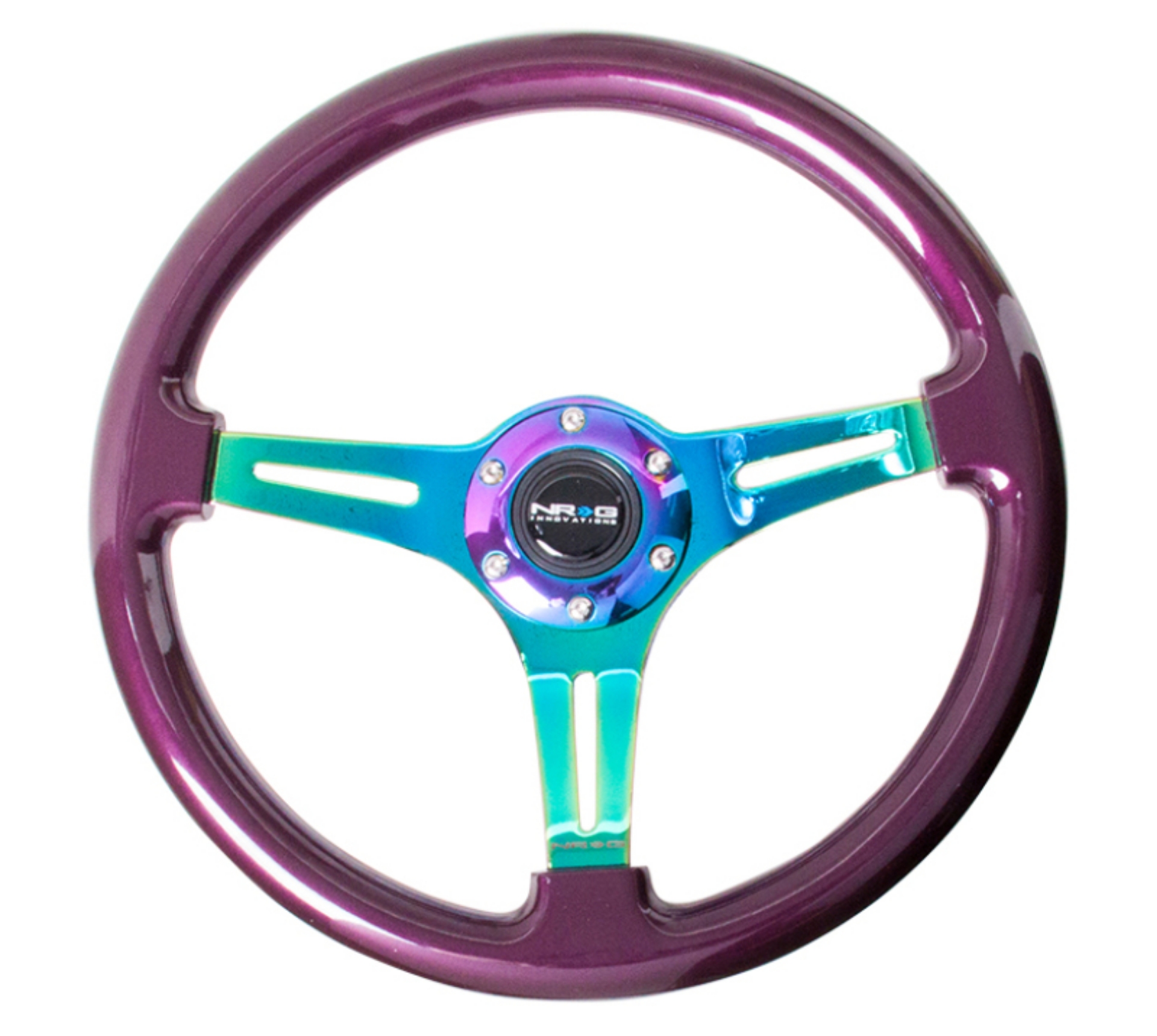 Picture of NRG Classic Wood Grain Steering Wheel 350mm Purple Pearl Paint w-Neochrome 3-Spoke Center