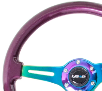 Picture of NRG Classic Wood Grain Steering Wheel 350mm Purple Pearl Paint w-Neochrome 3-Spoke Center