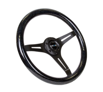 Picture of NRG Classic Wood Grain Steering Wheel 350mm Black Sparkled Grip w-Black 3-Spoke Center